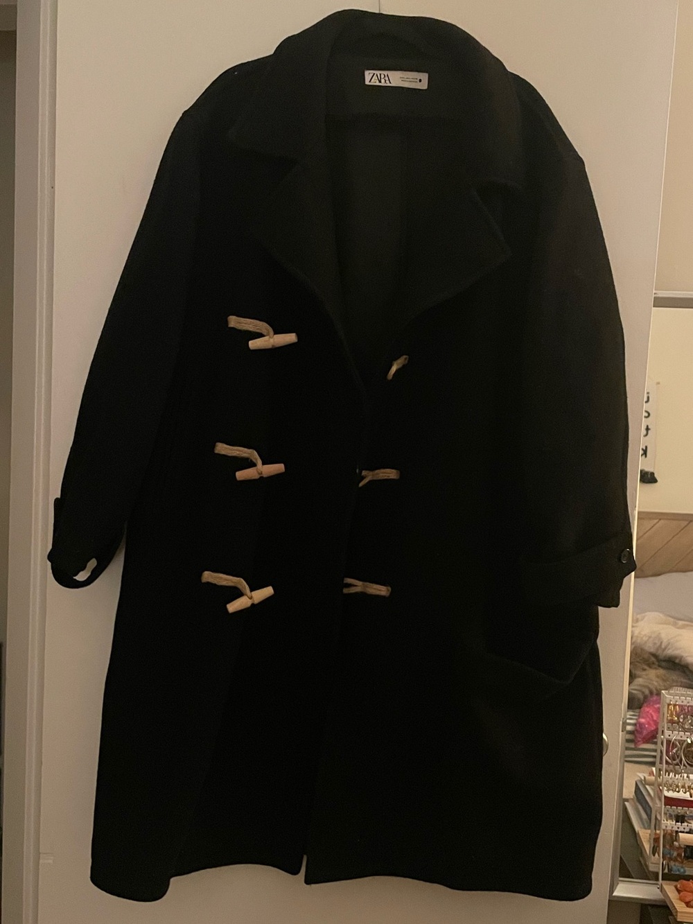 Zara Black Toggle Pea Coat with Contrast Toggles